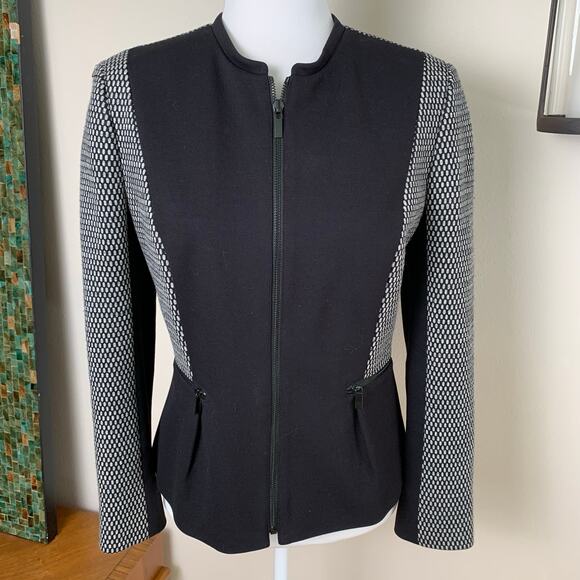 Classiques Entier Size M Zip Wool Blazer Jacket Gray Black Fitted Flattering - Picture 2 of 7